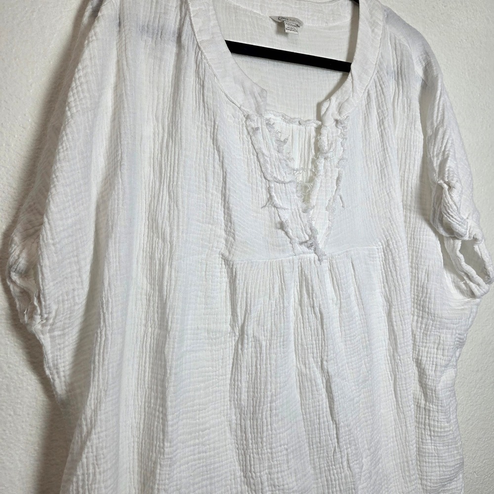 Cato White Cottage Peasant Blouse 100% Cotton Fringe Hem - Picture 3 of 8
